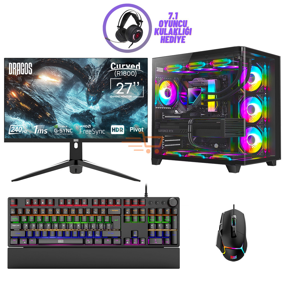 Dragos DRx7339 i7 14700K 32GB DDR5 Ram 1TB NVMe 16GB RTX4060Ti 27 İnç 240Hz Curved Oem Paket